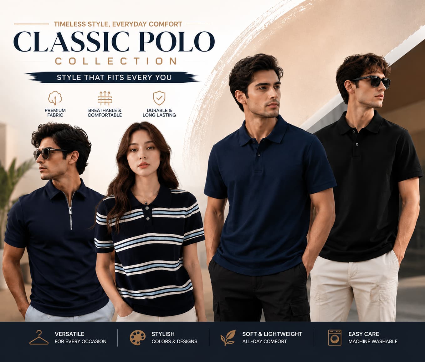 Classic breathable cotton polo shirt for casual smart-casual everyday wear by Naseer's Apparel.