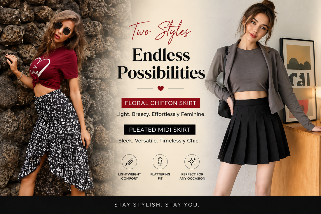 Naseer's Apparel women's lightweight chiffon floral skirts and slim fit high rise pleated mini skirts collection