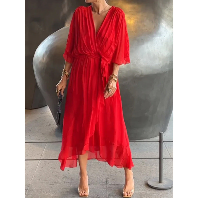Naseer's Apparel batwing wrap irregular tied summer maxi dress