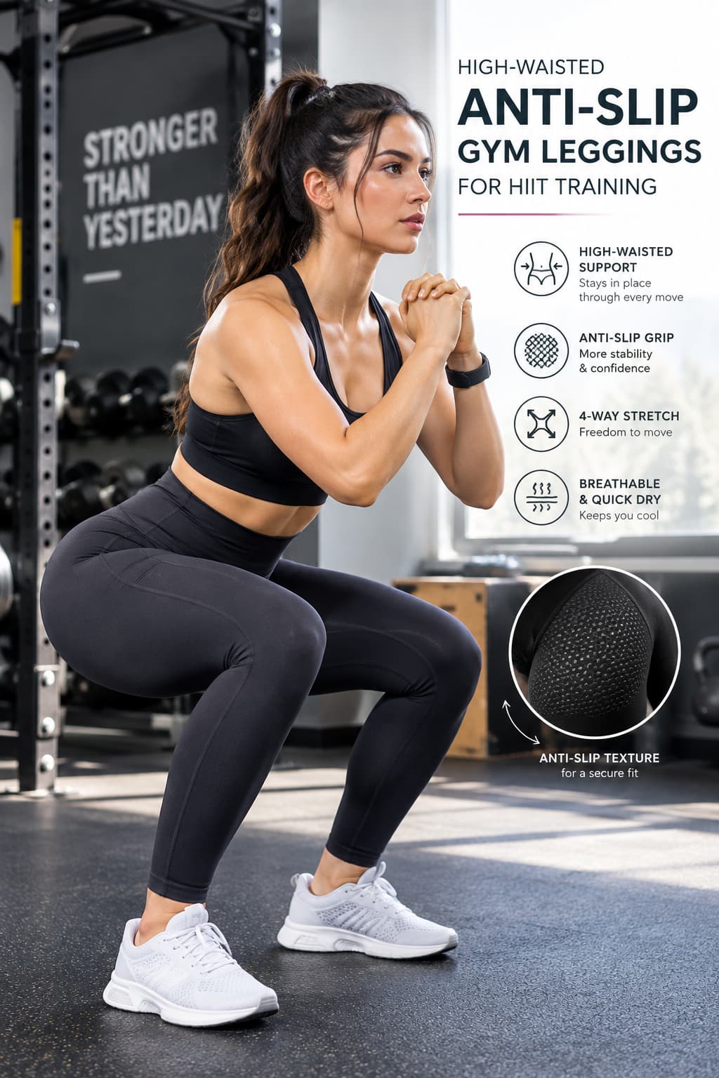high-waisted anti-slip gym leggings for HIIT training