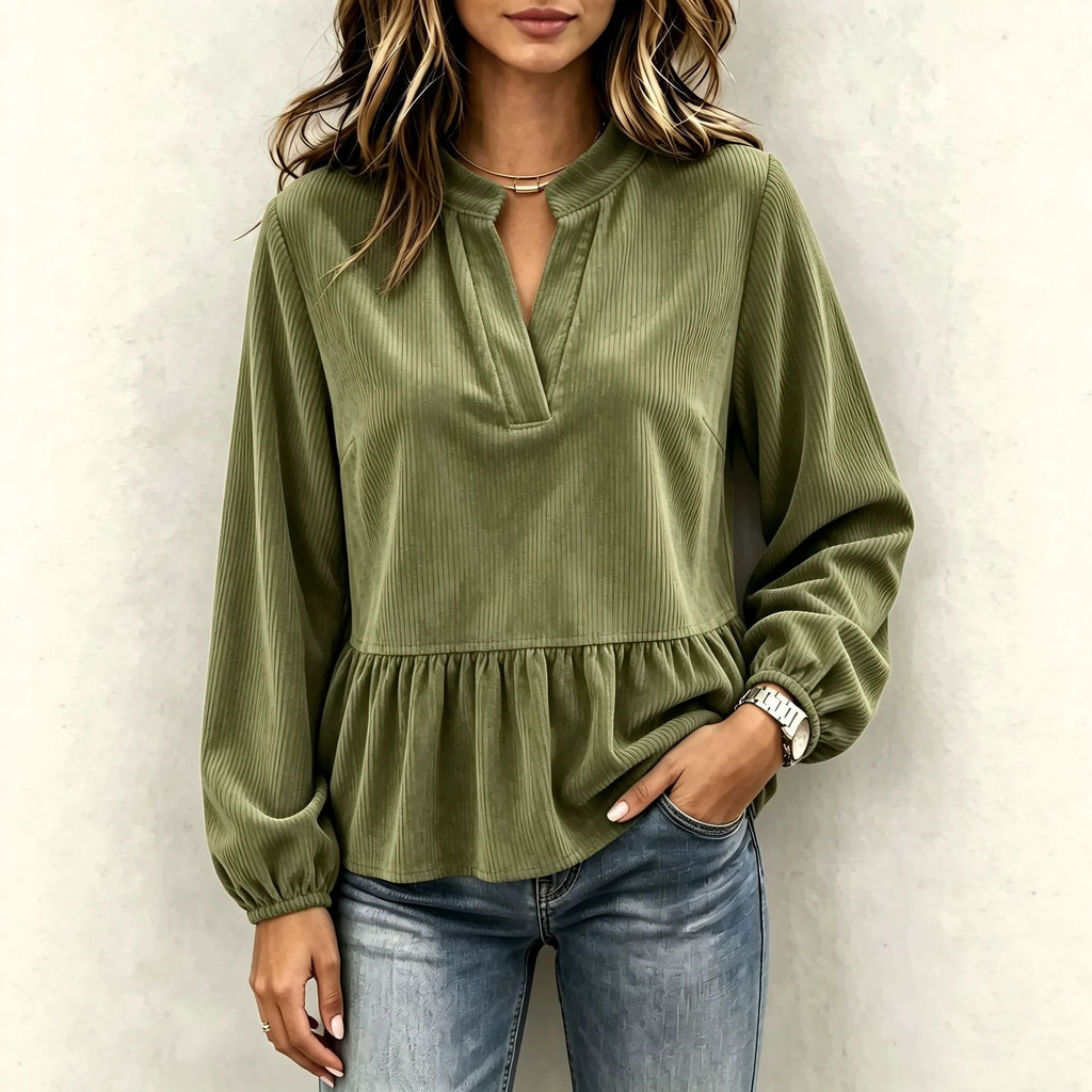 trending-2026-ruffled-corduroy-long-sleeve-blouse-ribbed-pullover