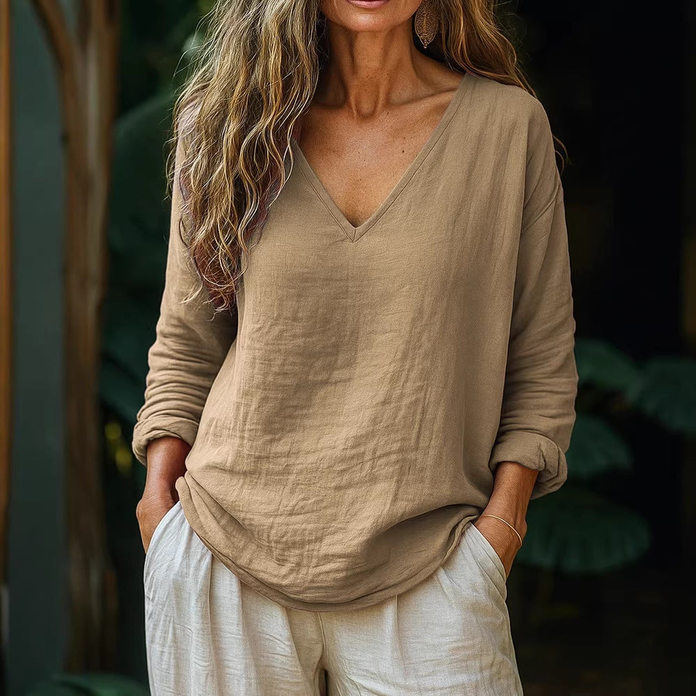 trending-2026-casual-cotton-linen-v-neck-pullover-tunic-top