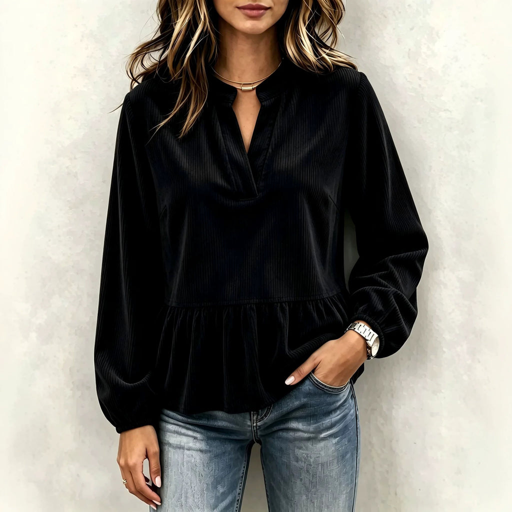 trending-2026-ruffled-corduroy-long-sleeve-blouse-ribbed-pullover
