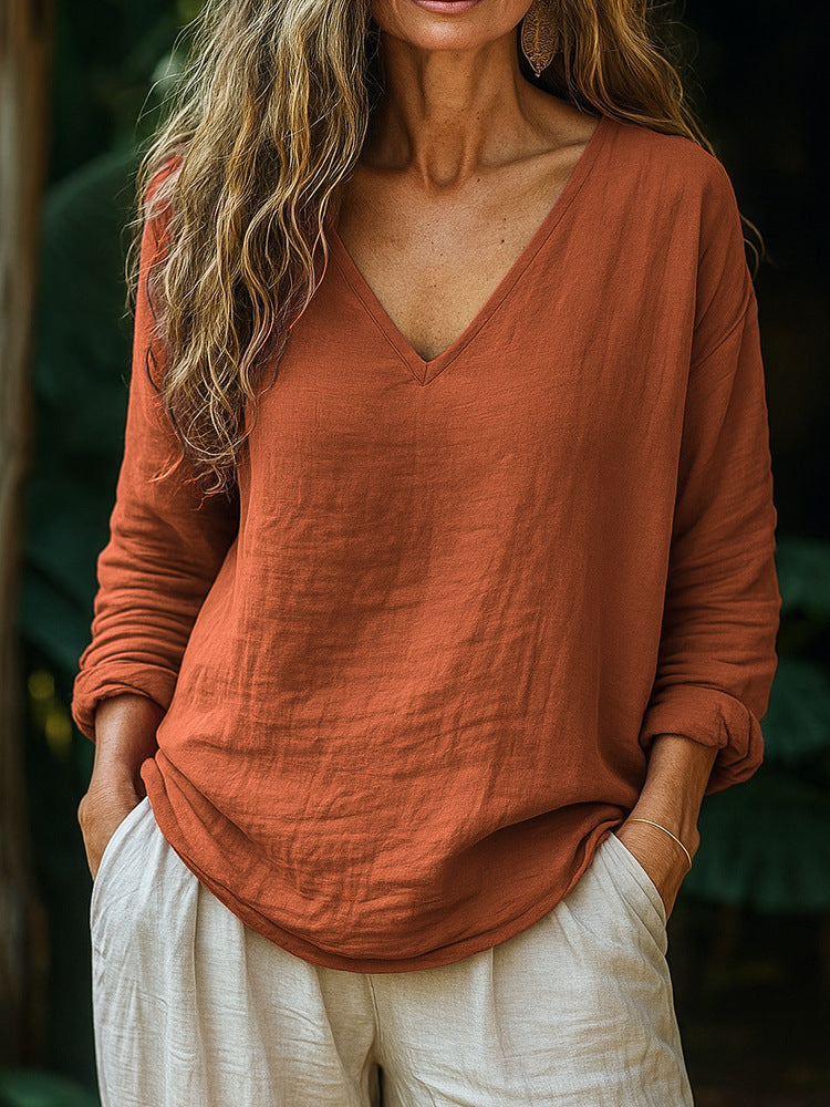 trending-2026-casual-cotton-linen-v-neck-pullover-tunic-top
