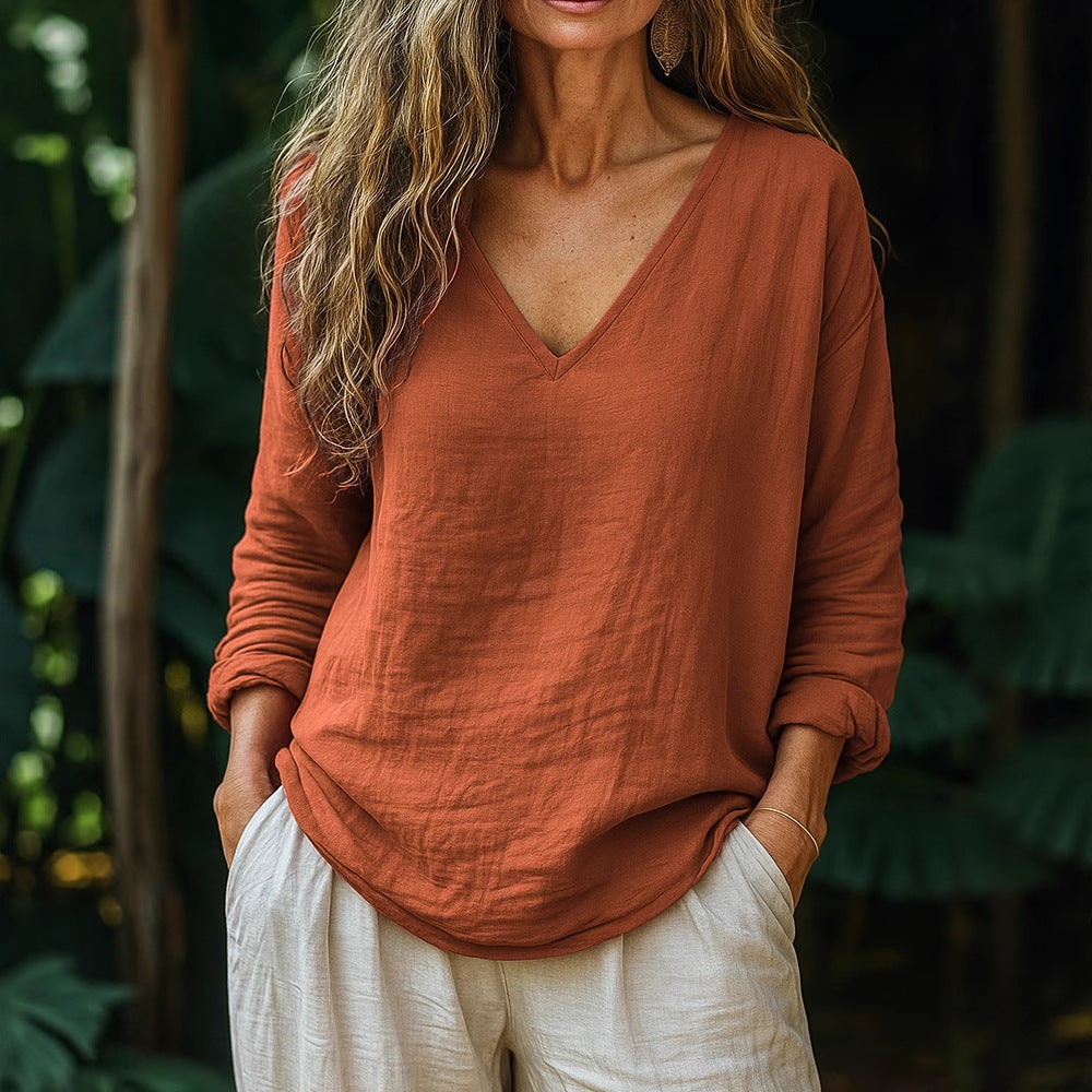 trending-2026-casual-cotton-linen-v-neck-pullover-tunic-top