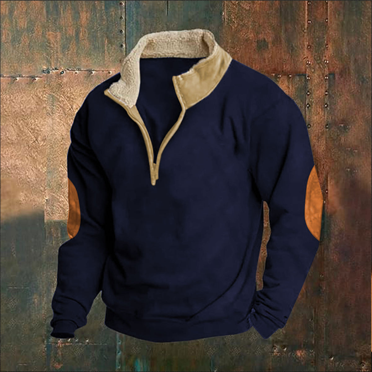trending-2026-mens-retro-patchwork-elbow-patch-half-zip-fleece-sweatshirt