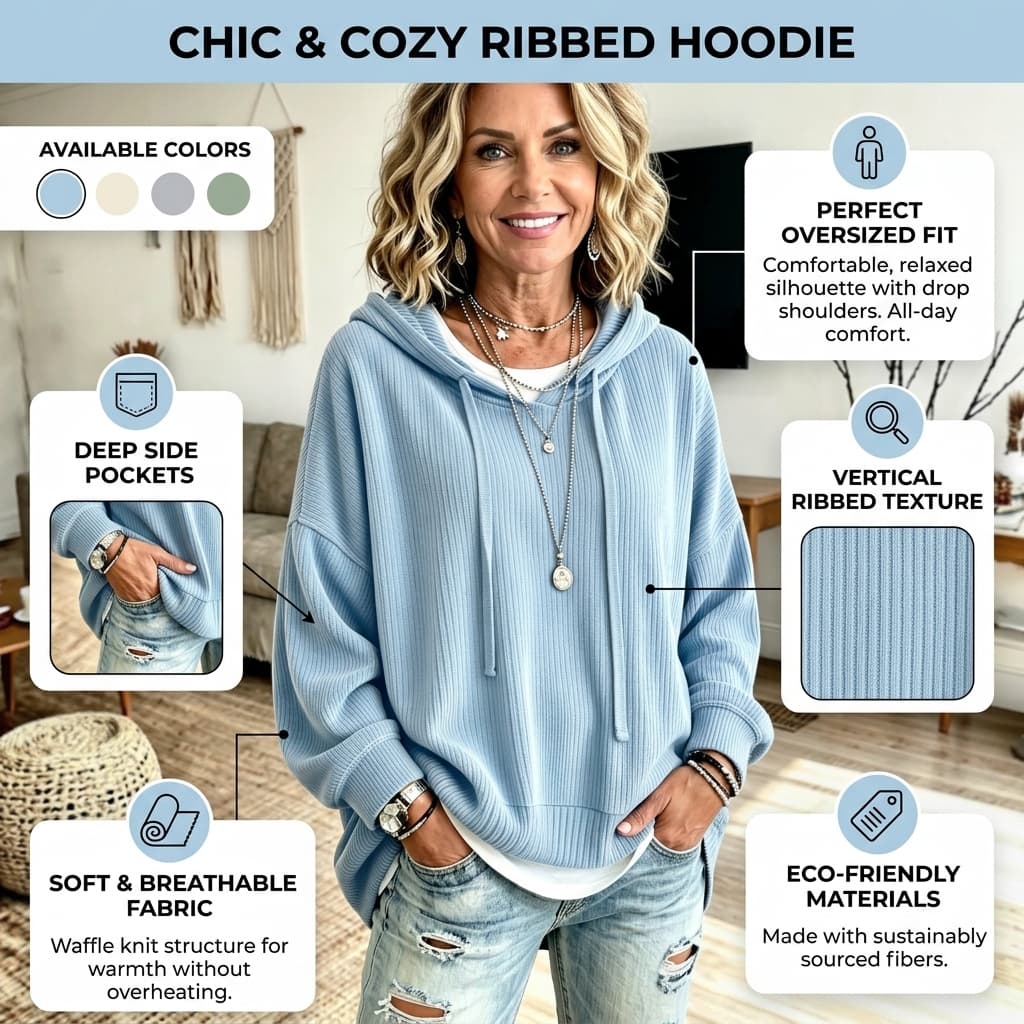 trending-2026-cozy-ribbed-knit-drawstring-hoodie-slit-hem-sweatshirt