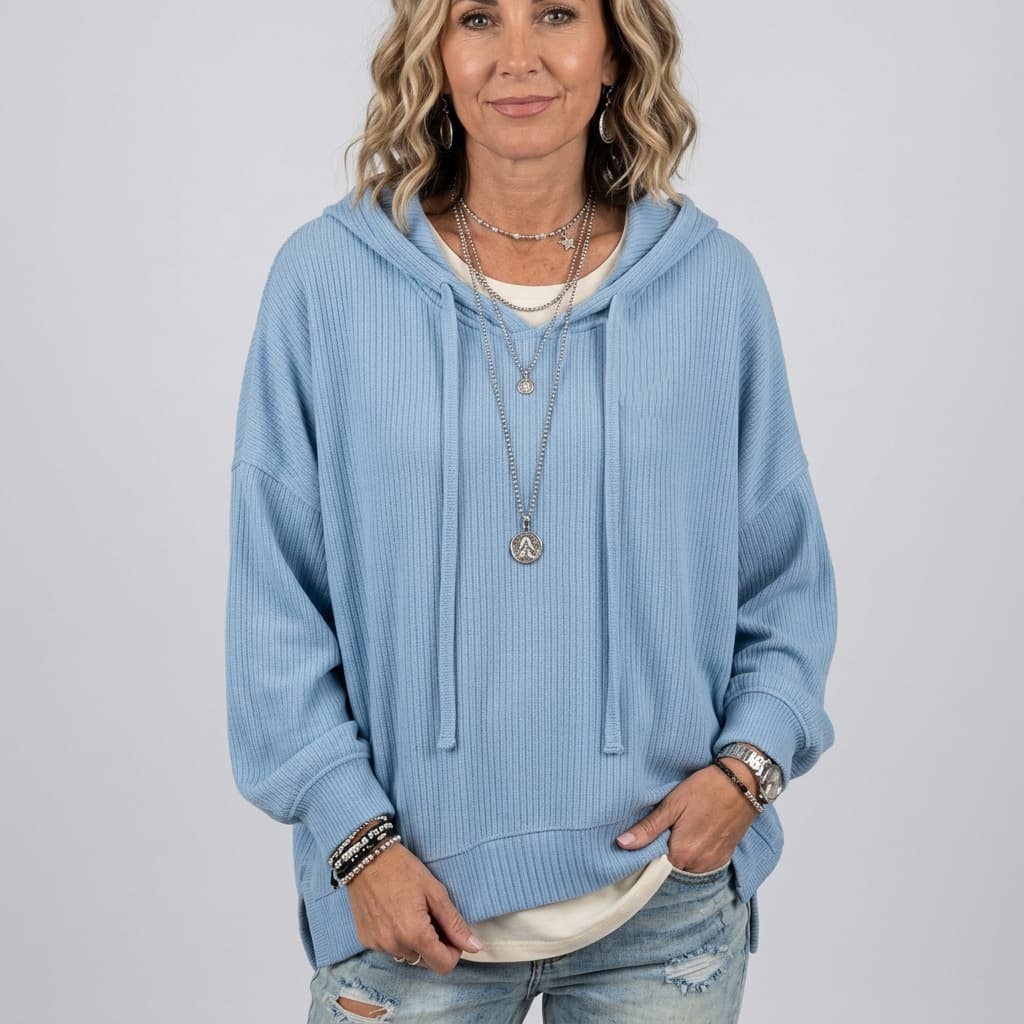 trending-2026-cozy-ribbed-knit-drawstring-hoodie-slit-hem-sweatshirt