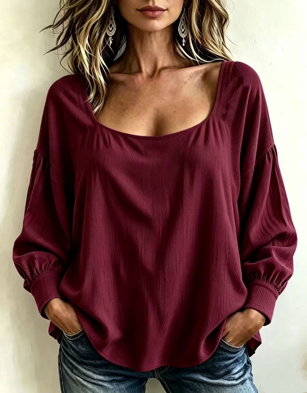 trending-2026-square-neck-corduroy-long-sleeve-top-loose-shirt