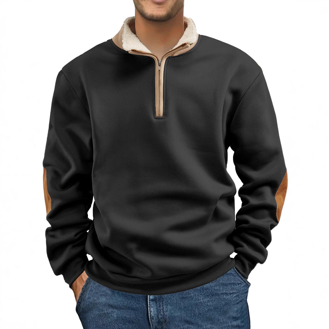 trending-2026-mens-retro-patchwork-elbow-patch-half-zip-fleece-sweatshirt