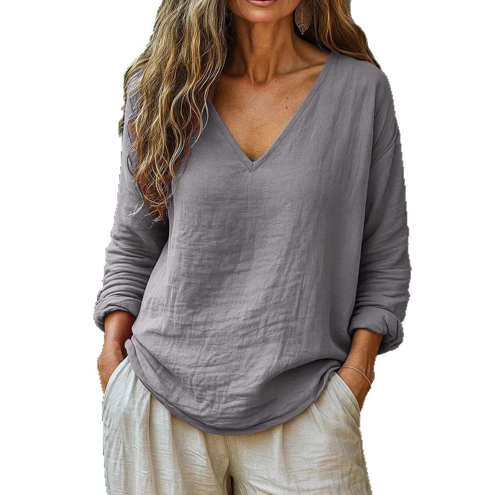trending-2026-casual-cotton-linen-v-neck-pullover-tunic-top